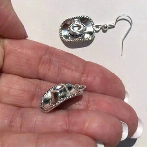 3D Cowboy/ Cowgirl Hat Silver Drop Earrings NWT